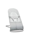 BabyBjörn Babywippe Balance Soft, Hellgrauer Rahmen, Netzstoff, Silber/Weiß