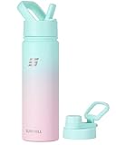 SUNWILL Trinkflasche mit Strohhalm Edelstahl, Wasserflasche Isoliert 650ml, Auslaufsicher...