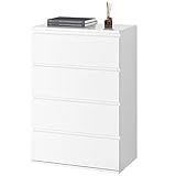 FOREHILL Kommode mit 4 Schubladen in Weiß, Schubladenschrank Sideboard für Schlafzimmer...