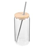 Cabilock 1 Set Glasbecher Glas Tumbler Trinkgläser Trinkbecher mit Strohhalm Deckel Stroh...