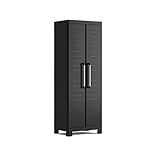 Keter Detroit Besenschrank, Utility Kunststoffschrank, Schwarz, 65 x 45 x 182 cm...