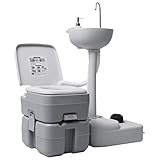 vidaXL Campingtoilette Handwaschbecken Set Tragbar Kolbenpumpe Fußpumpen-Design...