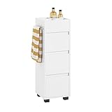 SoBuy BZR29-W Badezimmerschrank Badschrank Badmöbel Badkommode mit 3 Schubladen und 4...