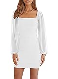 Wenrine Damen Kleider Party Cocktail Club Bodycon Kleid Hochzeitsgast Mesh Langarm Square...