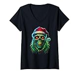 Damen Weihnachtsoutfit Totenkopf Weihnachten Death Heavy Xmas T-Shirt mit V-Ausschnitt