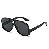 LJCZKA Retro Sonnenbrille Pilotenbrille Große Damen Herren Quadratische Doppelsteg...