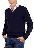 Marenza V-Ausschnitt Herren Langarm Kaschmir-Mischung Seide Made in Italy, blau, XL