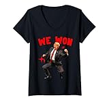 Damen We Won Dancing Donald Trump Graphic Tee T-Shirt mit V-Ausschnitt