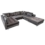 Riess Ambiente Moderne XXL Wohnlandschaft Kent 305cm grau Samt Bigsofa inkl. Hocker...