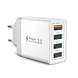 USB Ladegerät, 4 Ports USB Stecker 33W ladeadapter mit QC 3.0 Schnellladegerät Mehrfach...