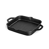 BURNHARD Gusseisen Grillpfanne, quadratisch 26 cm, Pre-Seasoned, Steakpfanne...