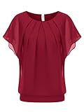 WANGZHI Damen Sommer Fledermausärmel Chiffon Bluse Rundkragen Casual T-Shirt Loose Fit...