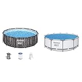 Bestway Steel Pro MAX Frame Pool-Set mit Filterpumpe Ø 366 x 100 cm, Holz-Optik...