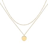 Jenosy Kette Layered Damen Platten Kette Gold Personalisierte Kette Plättchen...