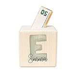 Personalisierte Spardose Buchstabe Mint für Kinder - Aus Holz - 10x10 cm...