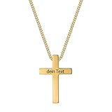 TMT Personalisierte Herren Kreuz-Kette, Kreuz-Anhänger mit Gravur | silber gold |...