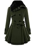 Chigant Damen Winter Erbsenmantel Zweireihiger Mantel Kunstpelz Jacke Parka, armee-grün,...