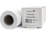 Netuno 1 Rolle Inkjet-Plotterpapier 90g 914 mm x 50 m 50 mm 2 Zoll Kern Weiß Matt...