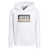 JACK & JONES Jungen JCOLOGAN SS24 Print Sweat Hood SN JNR Hoodie, White, 164 cm