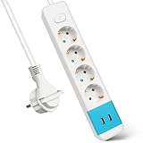 EXTRASTAR Flachstecker Mehrfachsteckdose 4-Fach, Steckdosenleiste mit 2 USB und...