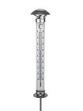 Spetebo XXL Außenthermometer mit Solar Leuchte - 112 cm - Gartenthermometer mit Erdspieß...