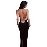 KOEMCY Damen Kleider Sexy Rückenfrei Kleid Neckholder Knielang Abendkleid Ärmelloses...