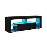 SONNI Lowboard Schwarz, TV Board Hochglanz, mit LED Beleuchtung(12 Farben...