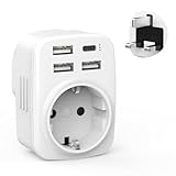 Reiseadapter UK Adapter England Deutschland Stecker mit 3USB 1USB C(3.4A),mit 1...