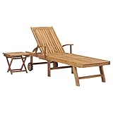 Hommdiy Sonnenliege mit Ausziehbarem Teak Massiv Tisch Beistelltisch Gartenliege Holzliege...