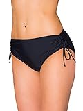 Aquarti Damen Bikinihose mit Raffung und Schnüren, Farbe: Schwarz, Größe: 38