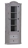 Dynamic24 Eckschrank New Mexico Kiefer massiv grau Mexiko Wohnzimmer Vitrine...