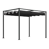 Outsunny Pergola Pavillon Terrassenüberdachung mit Schiebedach Polyester Schwarz+Grau 298...