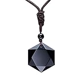 Natürlicher Obsidian Hexagon Stern Anhänger Kette Lucky Love Halskette Sternbild Schmuck...