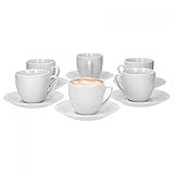 Van Well Trend 6er Set Kaffeetasse mit Untertasse rund, 230 ml Tasse weiß...