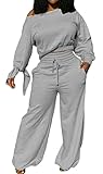 Yiershu Damen Casual 2-teiliges Jumpsuit Set Hoodie und Sweathose Set Jogginganzüge, Grau...