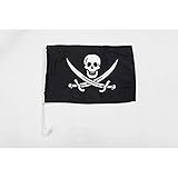 AZ FLAG AUTOFAHNE Pirat Jack Rackham 45x30cm - Piraten Totenkopf AUTOFLAGGE 30 x 45 cm...