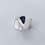 Damen 925 Sterling Silber Luxus Ringe, Echten Minimalistischen Welle Breites Gesicht Ring...
