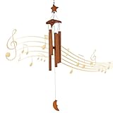 Bambus Windspiel, 70cm Windspiel Holz, Windspiel Garten, Stern-Mond-Windspiel...