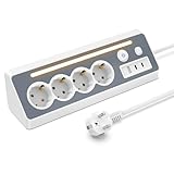 Mehrfachsteckdose, 4 Fach Steckdosenleiste mit 2 Type-C 1 USB Und LED-Nachtlicht 1.5M...