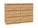 VBChome Kommode mit 6 Schubladen Eiche 120 x 39 x 81 cm Grifflose Schubladenkommode Holz...