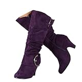 Memmyly Winterstiefel für Damen, hohe Stiefel aus PU-Leder, hohe Stiefel, Schneestiefel,...