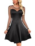 Zeagoo Damen Elegant Kleid Spitze Langarm Einfarbig Freizeitkleid A-Linie Rundhals...