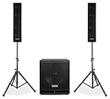 Vonyx VX880BT 2.1 Aktives PA Lautsprecher Set mit Stativ und 15 Zoll Subwoofer, 1000 Watt,...