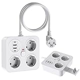 PABANCE Mehrfachsteckdose mit 2 USB, 7 n 1 Steckdosenadapter mit 2M Verlängerungskabe,...