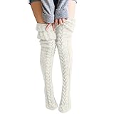 Kniestrümpfe Damen Wolle Warm Hoch Stricksocken Kniestrümpfe Kniesocken Softmerino Sport...