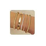 LOLIAS 5 Stück Armband Damen Gold 14 Karat Echtgold Armkette Manschetten Armband...