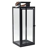 Dekovita 42cm Laterne in Schwarz - Gartenlaterne mit Glas-Scheiben und Kunstleder-Henkel -...