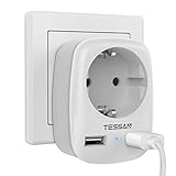 TESSAN USB Steckdose, Steckdose 4000W mit 2 USB Anschluss 2.4A, Steckdosenadapter USB...