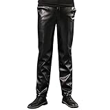 QWUVEDS Schlank sitzende Herren-Lederhose, Leggings, eng, elastisch, warm, Lnner Hall,...