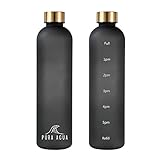 Schwarze Wasserflasche mit motivierender Zeitmarkierung, 900 ml